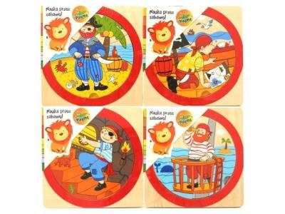 Opakowanie Drewniane układanka okrągła Piraci