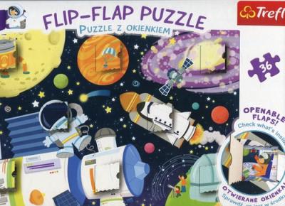Flip-Flap Puzzle z okienkiem 36 Kosmos. Wydawca: Trefl. SmakLiter.pl Opakowanie Flip-Flap Puzzle z okienkiem 36 Kosmos