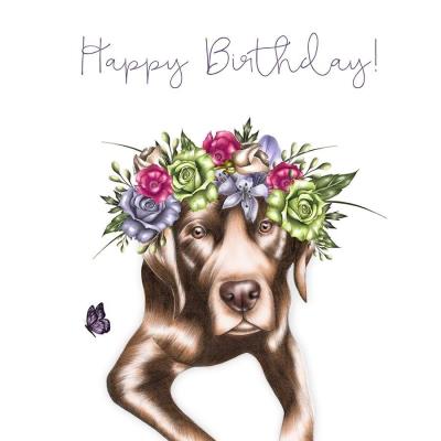 Opakowanie Karnet Swarovski kwadrat Pies z kwiatami