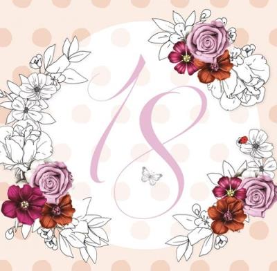 Opakowanie Karnet Swarovski kwadrat Urodziny 18 kwiaty