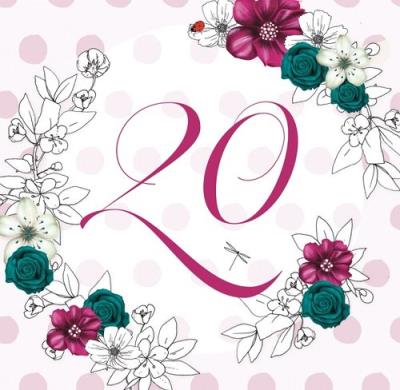 Opakowanie Karnet Swarovski kwadrat Urodziny 20 kwiaty