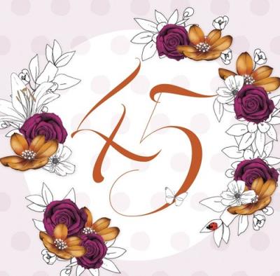 Okładka książki Karnet Swarovski kwadrat Urodziny 45 kwiaty