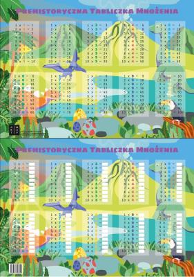 Okładka książki Podkładka na biurko A2 tabliczka mnożenia prehistoria dwustronna laminowana