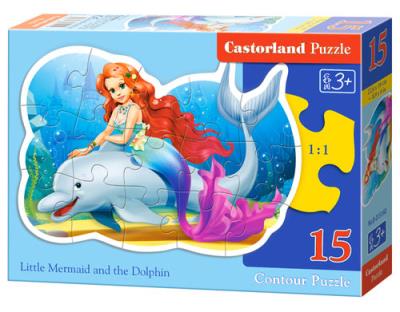 Opakowanie Puzzle 15 Konturowe Little Mermaid and the Dolphin