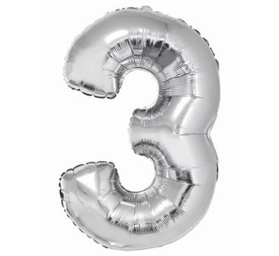 Okładka książki Balon foliowy cyfra '3' srebrna 85cm