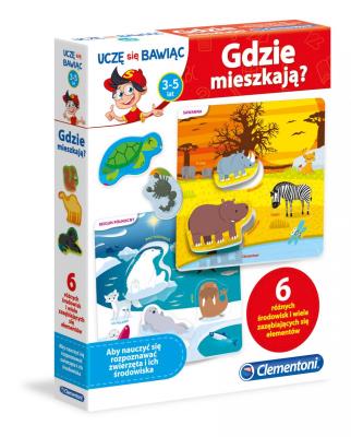 Gdzie mieszkają ?. Wydawca: Clementoni. SmakLiter.pl Opakowanie Gdzie mieszkają ?