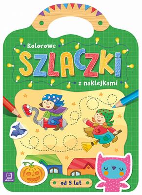 Kolorowe szlaczki z naklejkami od 5 lat. Autor: Joanna Myjak (ilustr.). SmakLiter.pl Okładka książki Kolorowe szlaczki z naklejkami od 5 lat