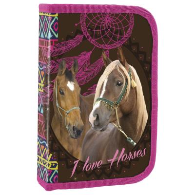 Okładka książki Piórnik z wyposażeniem dwukomorowy Konie 16