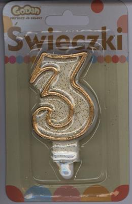 Opakowanie Świeczka cyferka złoty kontur '3'