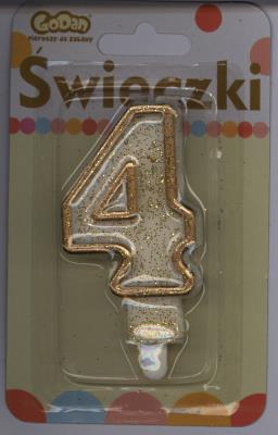 Opakowanie Świeczka cyferka złoty kontur '4'