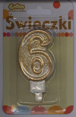 Opakowanie Świeczka cyferka złoty kontur '6'
