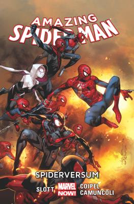 Amazing Spider-Man T.3 Spiderversum. Autor: Dan Slott, Giuseppe Camuncoli, Olivier Coipel. SmakLiter.pl Okładka książki Amazing Spider-Man T.3 Spiderversum