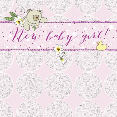 Opakowanie Karnet Swarovski kwadrat Narodziny miś dziewczynka