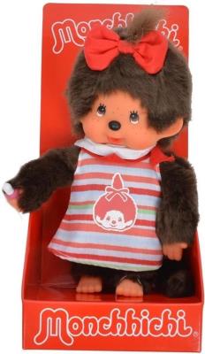 Opakowanie Monchhichi Dziewczynka w kolorowej sukience i kok.