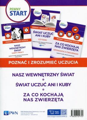 Pewny Start Poznać i zrozumieć uczucia Nasz wewnętrzny świat / Świat uczuć Ani i Kuby / Za co kochają nas zwierzęta. Autor:   Praca zbiorowa. SmakLiter.pl Okładka książki Pewny Start Poznać i zrozumieć uczucia Nasz wewnętrzny świat / Świat uczuć Ani i Kuby / Za co kochają nas zwierzęta