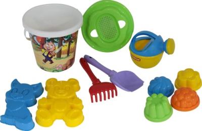 Opakowanie Zestaw 71 wiaderko z nalepką sito łopatka grabki 4 foremki foremki kotek miś konewka