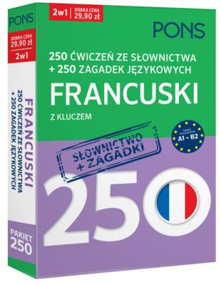 250 ćwiczeń ze słownictwa Francuski +250 zagadek. Autor: Opracowanie zbiorowe. SmakLiter.pl Okładka książki 250 ćwiczeń ze słownictwa Francuski +250 zagadek