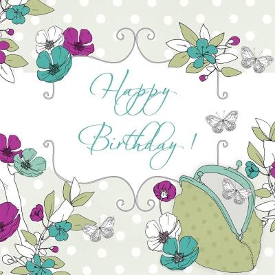 Opakowanie Karnet Swarovski kwadrat Urodziny motyle i torebka