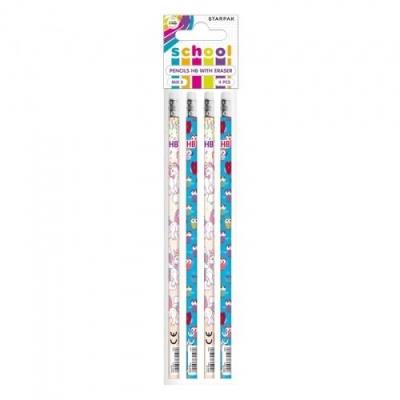 Ołówek z gumką jednorożec 4el. Wydawca: Starpak. SmakLiter.pl Opakowanie Ołówek z gumką jednorożec 4el