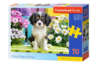 Puzzle 70 Spaniel in flowers CASTOR. Wydawca: Castorland. SmakLiter.pl Opakowanie Puzzle 70 Spaniel in flowers CASTOR