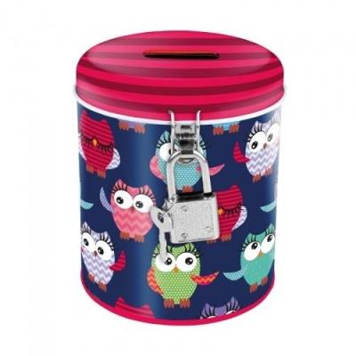 Skarbonka metalowa okrągła sowy. Wydawca: Starpak. SmakLiter.pl Opakowanie Skarbonka metalowa okrągła sowy