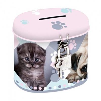 Skarbonka metalowa owalna psy i koty. Wydawca: Starpak. SmakLiter.pl Opakowanie Skarbonka metalowa owalna psy i koty