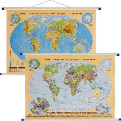 Okładka książki Świat mapa ścienna dwustronna fizyczno-polityczna 1:60 000 000