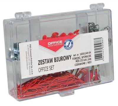 Opakowanie Zestaw biurowy pinezki klipy i spinacze czerwone