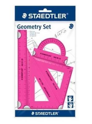 Opakowanie Zestaw kolorowych przyborów do matematyki, linijka, kątomierz, 2x ekierka