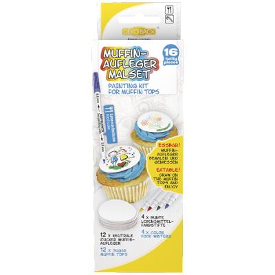 Opakowanie KREATYWNY ZESTAW OPŁATKÓW NA MUFFINY Z FLAMASTRAMI DO KOLOROWANIA  16 CZĘŚCI