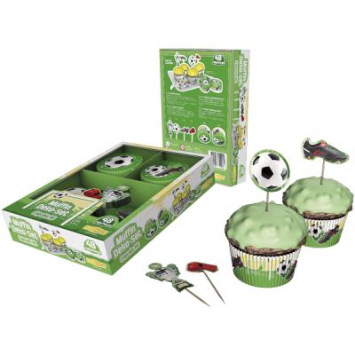 Opakowanie PIŁKA NOŻNA DEKORACYJNY ZESTAW NA MUFFINY PAPILOTKI Z PICKERAMI 48 CZĘŚCI 