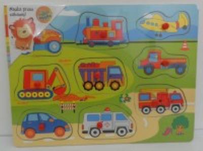 Opakowanie UKŁADANKA DREWNIANA POJAZDY Z PINEZKAMI 1572455