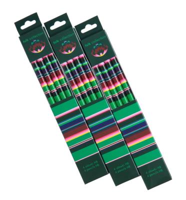 Opakowanie ZESTAW OŁÓWKÓW Z GUMKAMI FOLK ŁOWICZ PASIAK POZIOM 4 SZTUKI