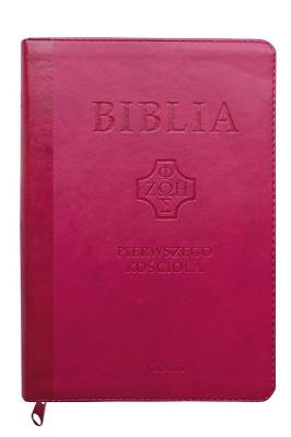 Biblia pierwszego Kościoła z paginatorami różowy. Autor: ks. prof.. Remigiusz Popowski SDB. SmakLiter.pl Okładka książki Biblia pierwszego Kościoła z paginatorami różowy