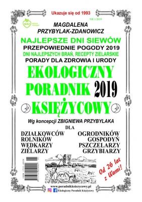 Ekologiczny Poradnik Księżycowy 2019. Autor: Magdalena Przybylak-Zdanowicz. SmakLiter.pl Okładka książki Ekologiczny Poradnik Księżycowy 2019
