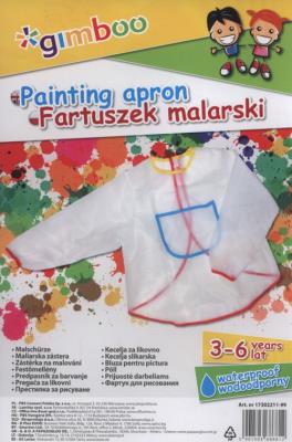 Fartuszek malarski, rozmiar 3-6 lat,mix kolorów. Wydawca: Gimboo. SmakLiter.pl Opakowanie Fartuszek malarski, rozmiar 3-6 lat,mix kolorów