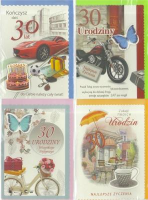Opakowanie Karnet B6 z elem. 30-ste urodziny (10szt) MIX