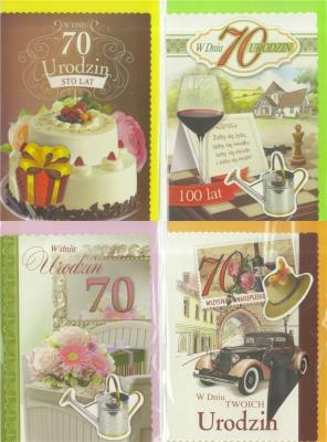 Opakowanie Karnet B6 z elem. 70-te urodziny (10szt) MIX