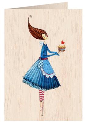 Karnet drewniany C6 + koperta Kobieta z ciastem. Wydawca: Cozywood. SmakLiter.pl Opakowanie Karnet drewniany C6 + koperta Kobieta z ciastem