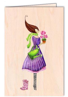 Karnet drewniany C6 + koperta Kobieta z konewką. Wydawca: Cozywood. SmakLiter.pl Opakowanie Karnet drewniany C6 + koperta Kobieta z konewką