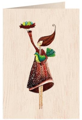 Karnet drewniany C6 + koperta Kobieta z ptaszkiem. Wydawca: Cozywood. SmakLiter.pl Opakowanie Karnet drewniany C6 + koperta Kobieta z ptaszkiem