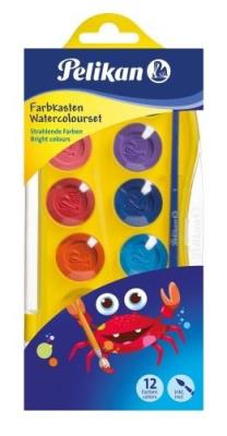 Farby wodne Junior 12 kolorów. Wydawca: Pelikan. SmakLiter.pl Opakowanie Farby wodne Junior 12 kolorów
