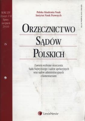 Orzecznictwo Sądów Polskich 7-8/2010. Wydawca: LexisNexis. SmakLiter.pl Opakowanie Orzecznictwo Sądów Polskich 7-8/2010