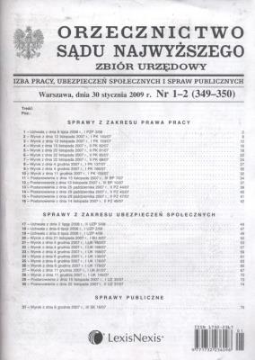 Orzecznictwo Sądu Najwyższego zbiór urzędowy 1-2/2009. Wydawca: LexisNexis. SmakLiter.pl Opakowanie Orzecznictwo Sądu Najwyższego zbiór urzędowy 1-2/2009