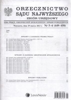 Orzecznictwo Sądu Najwyższego zbiór urzędowy 5-6/2013. Wydawca: LexisNexis. SmakLiter.pl Opakowanie Orzecznictwo Sądu Najwyższego zbiór urzędowy 5-6/2013