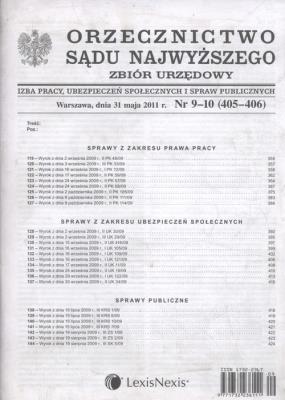 Orzecznictwo Sądu Najwyższego zbiór urzędowy 9-10/2011. Wydawca: LexisNexis. SmakLiter.pl Opakowanie Orzecznictwo Sądu Najwyższego zbiór urzędowy 9-10/2011