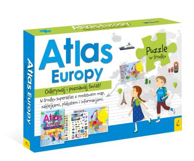 Pakiet: Atlas Europy/Plakat z mapą/ Puzzle. Autor: Opracowanie zbiorowe. SmakLiter.pl Okładka książki Pakiet: Atlas Europy/Plakat z mapą/ Puzzle