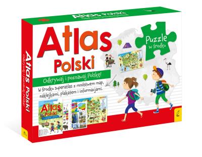 Pakiet: Atlas Polski/Plakat z mapą/Puzzle. Autor: Opracowanie zbiorowe. SmakLiter.pl Okładka książki Pakiet: Atlas Polski/Plakat z mapą/Puzzle