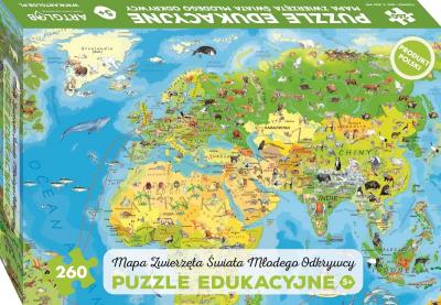 Opakowanie PUZZLE 260 ZWIERZĘTA ŚWIATA MAPA MŁODEGO ODKRYWCY DLA DZIECI