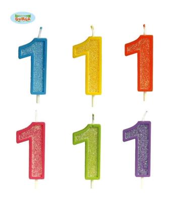 Opakowanie Brokatowa cyfra 1 świeczka na tort 4cm Mix kolorów